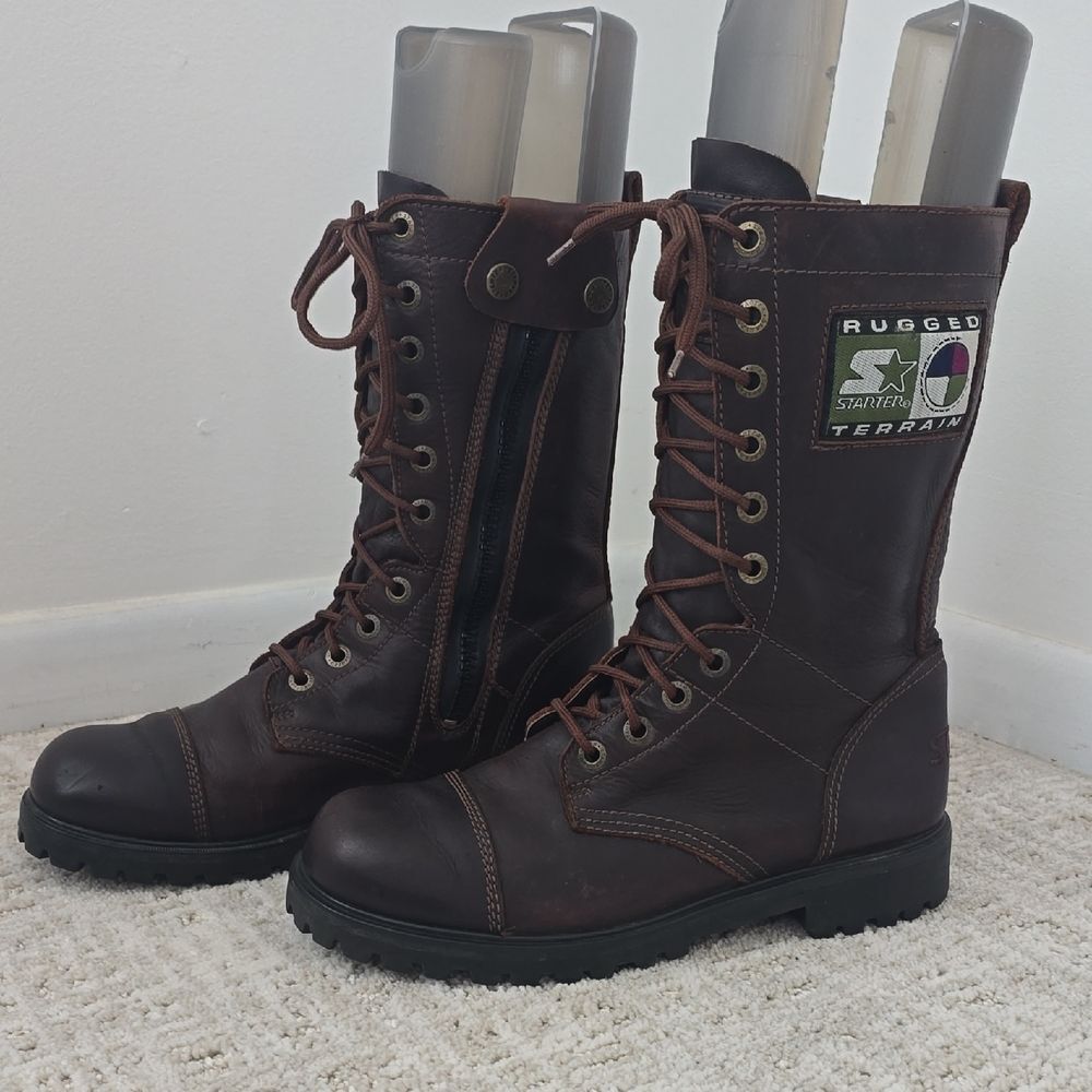 STARTER | Rugged Terrain Leather  Brown Lace-Up Boots 1990's